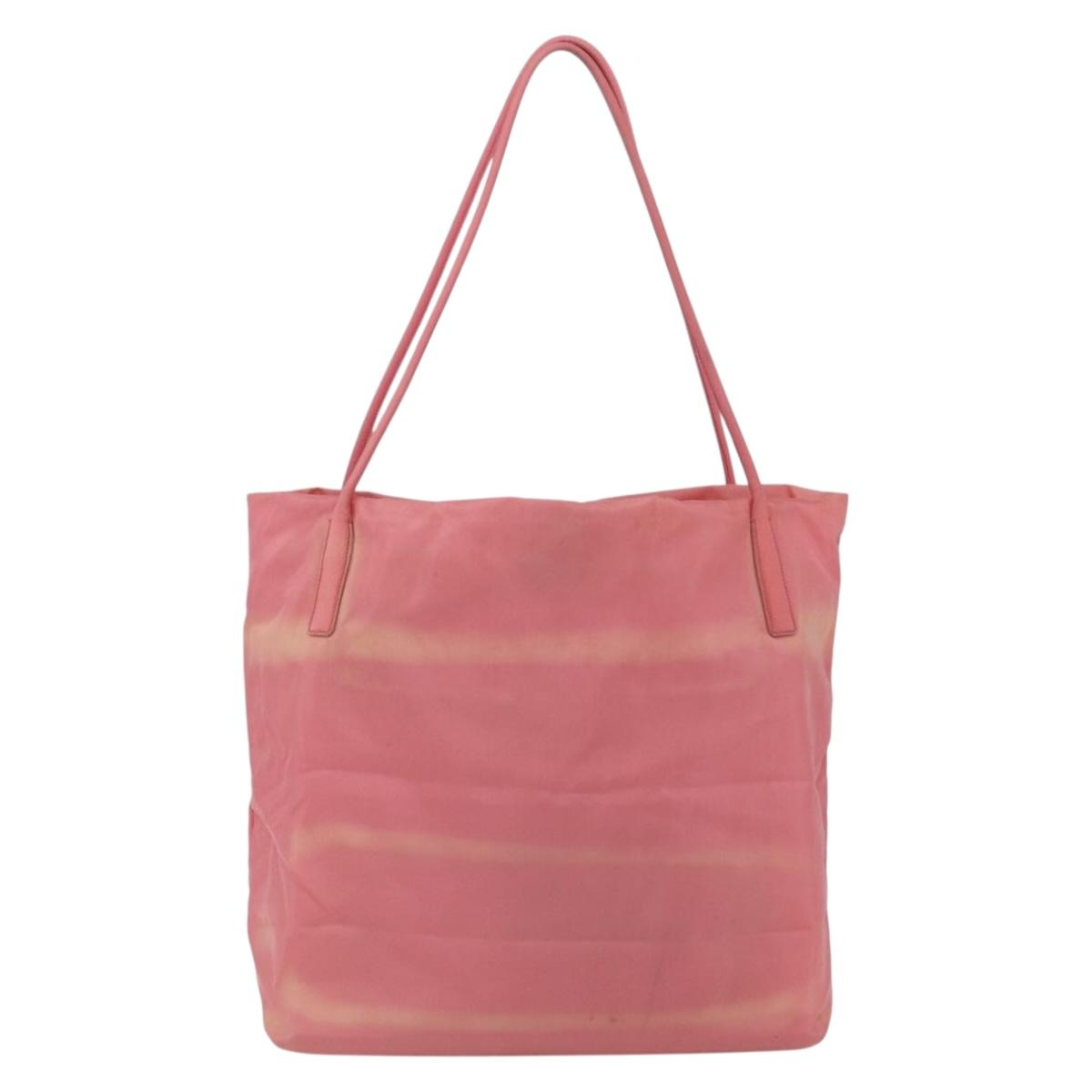 PRADA Tote Bag Nylon Pink Silver Auth 166750