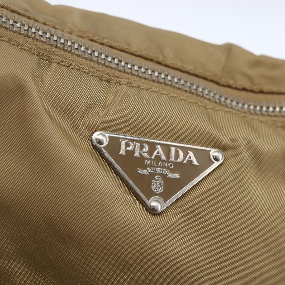 PRADA Tote Bag Nylon Beige Silver Auth 166751