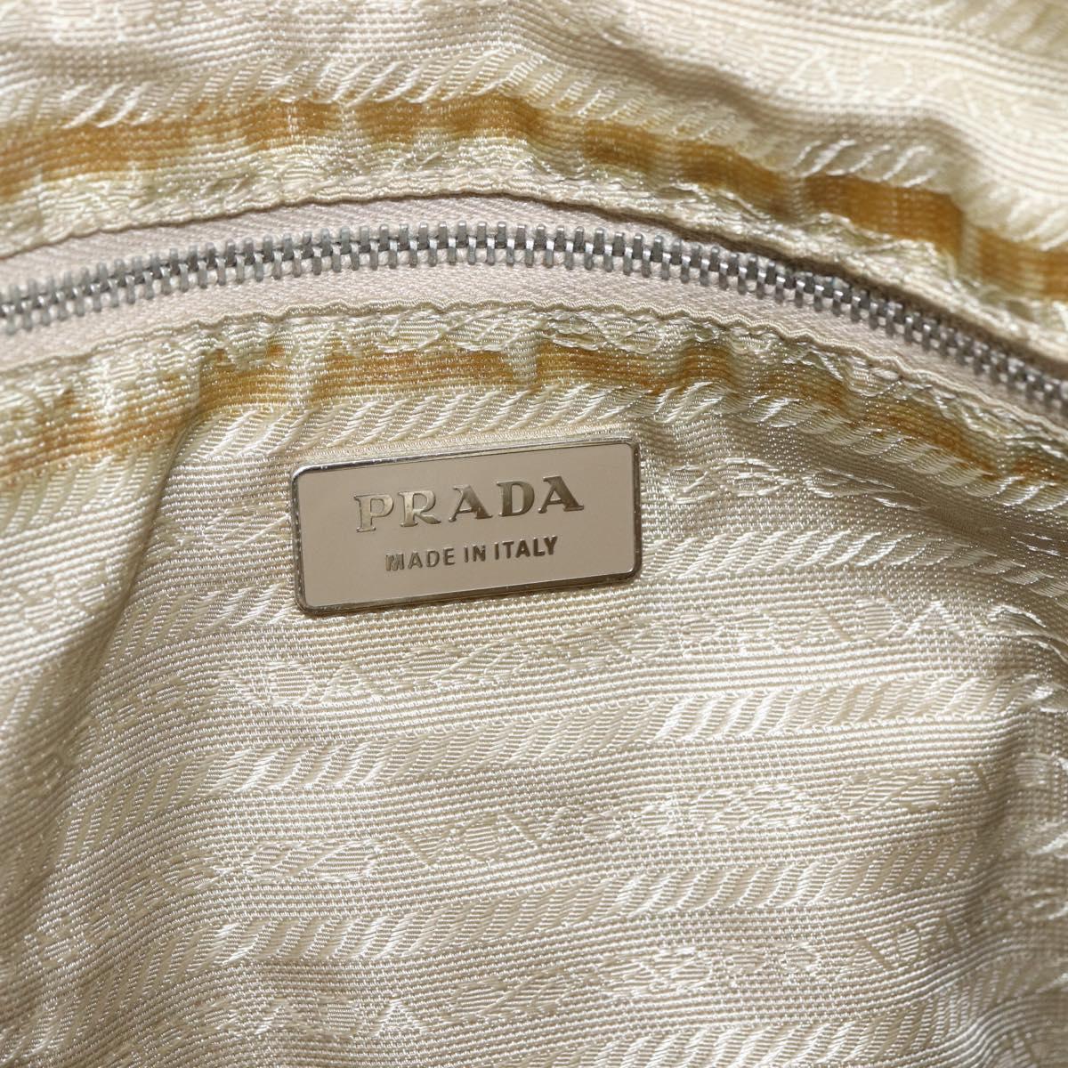 PRADA Tote Bag Nylon Beige Silver Auth 166751