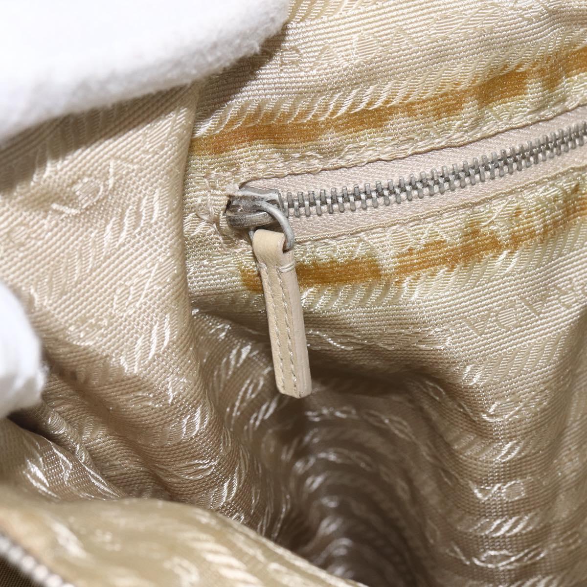 PRADA Tote Bag Nylon Beige Silver Auth 166751
