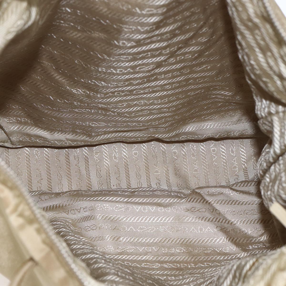 PRADA Tote Bag Nylon Beige Silver Auth 166751