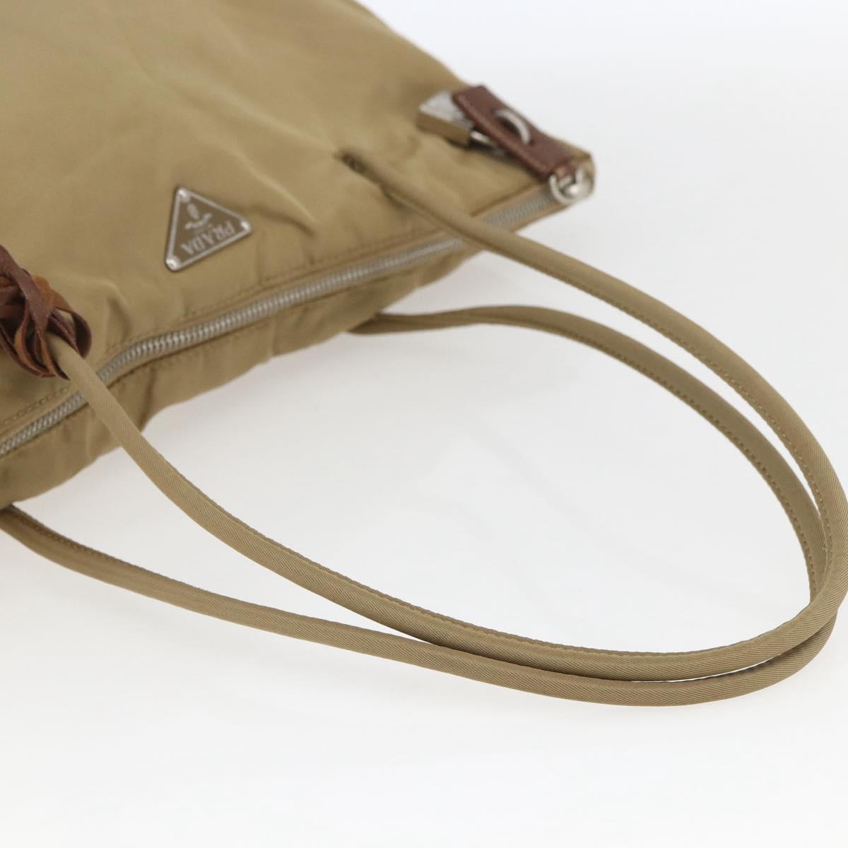 PRADA Tote Bag Nylon Beige Silver Auth 166751