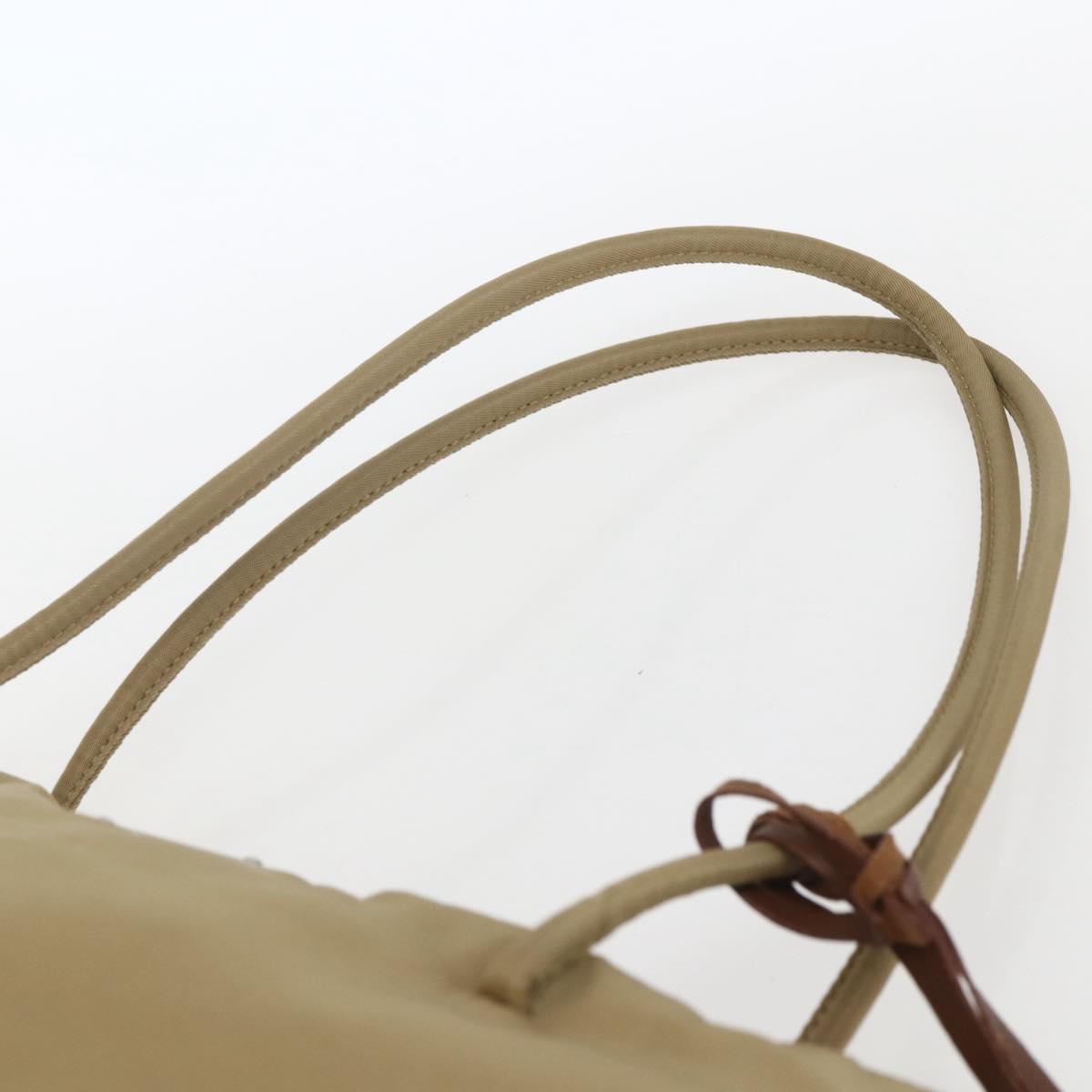 PRADA Tote Bag Nylon Beige Silver Auth 166751