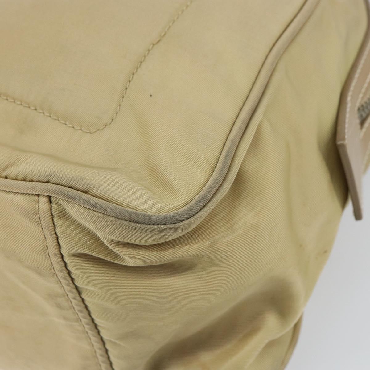 PRADA Hand Bag Nylon Beige Silver Auth 166752