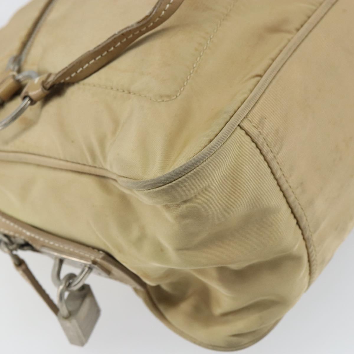 PRADA Hand Bag Nylon Beige Silver Auth 166752