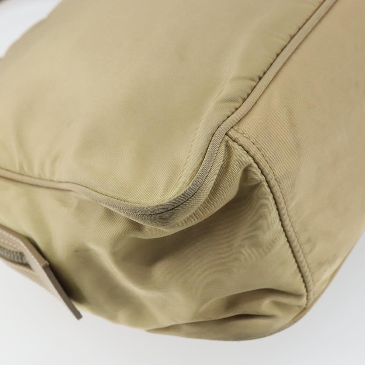 PRADA Hand Bag Nylon Beige Silver Auth 166752