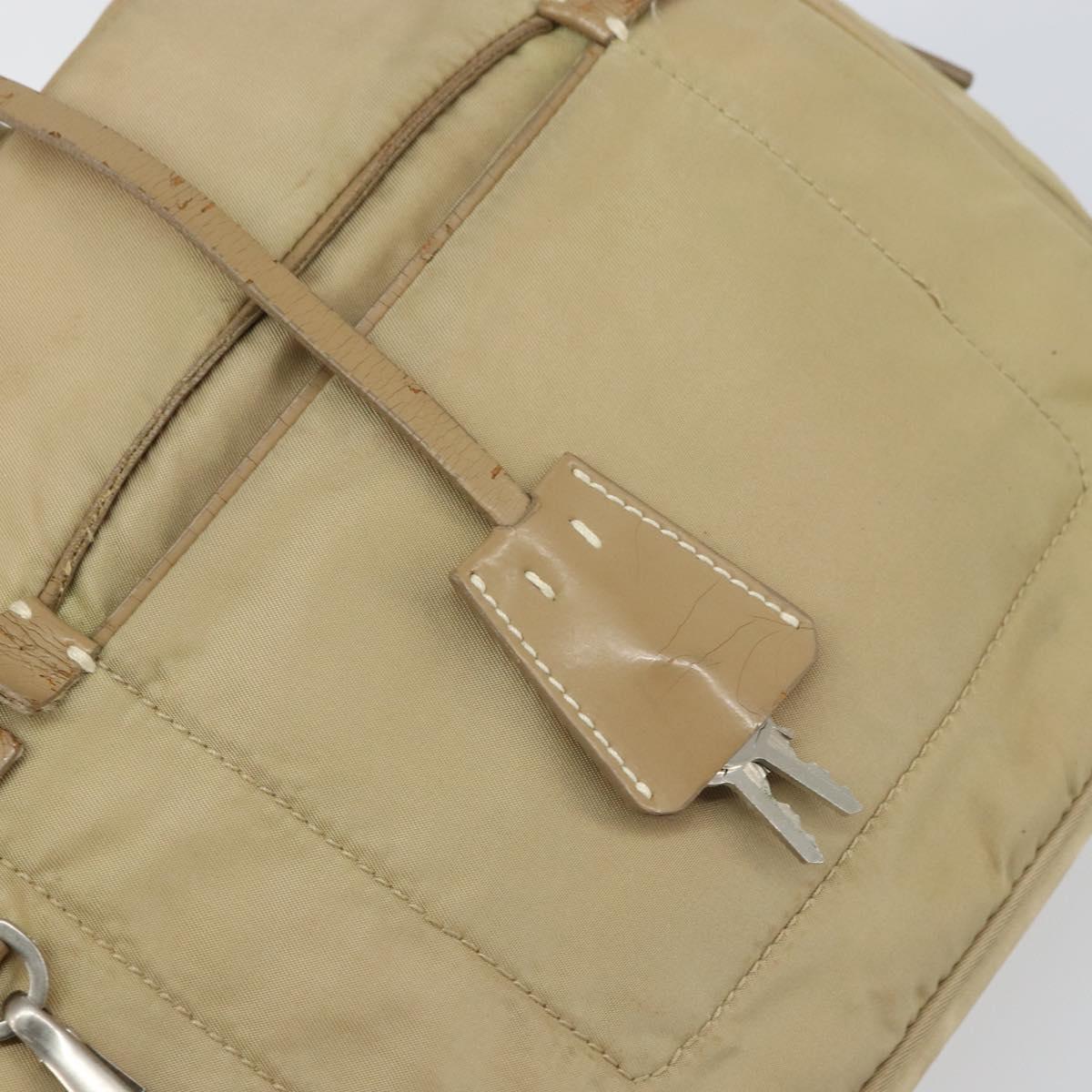 PRADA Hand Bag Nylon Beige Silver Auth 166752