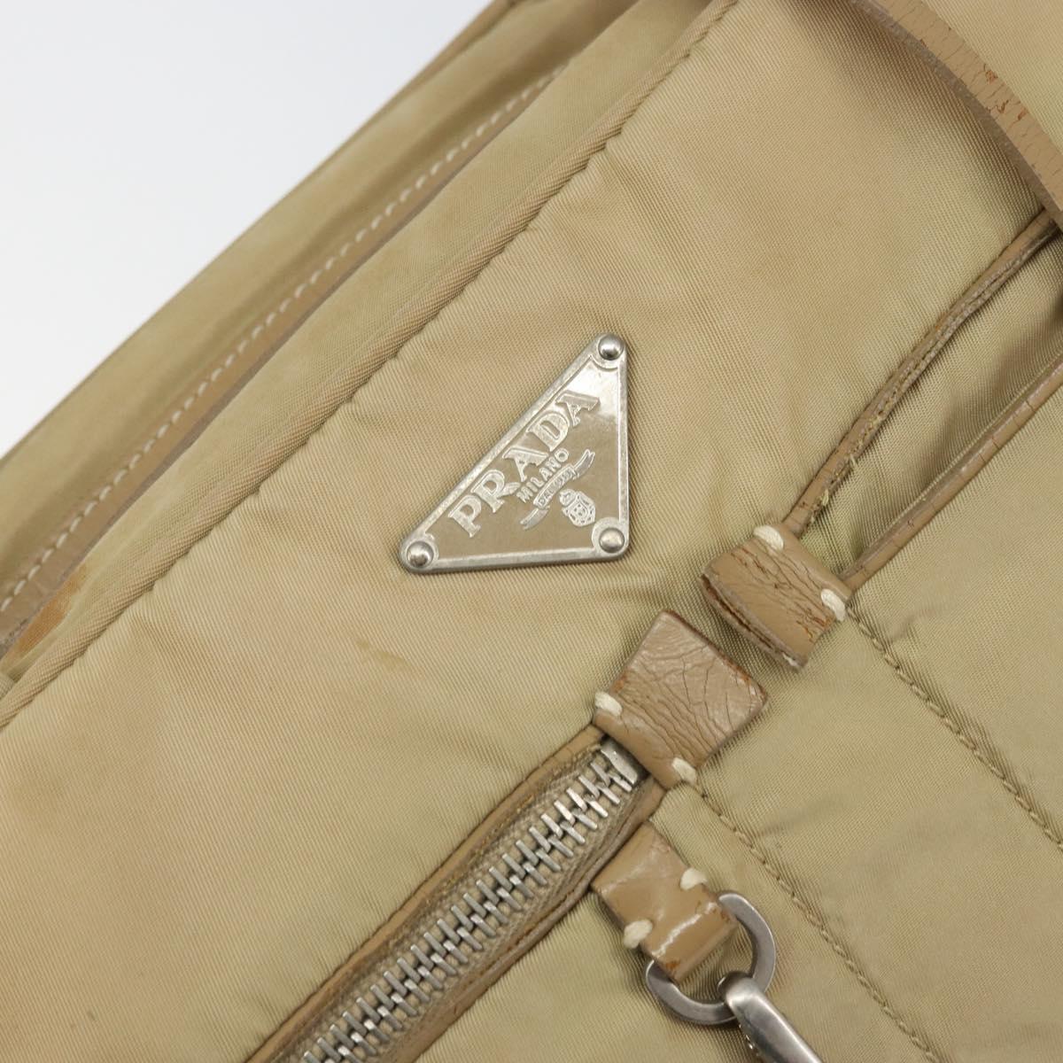 PRADA Hand Bag Nylon Beige Silver Auth 166752