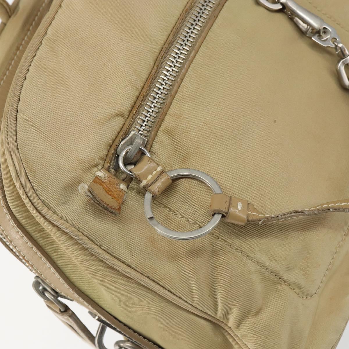 PRADA Hand Bag Nylon Beige Silver Auth 166752