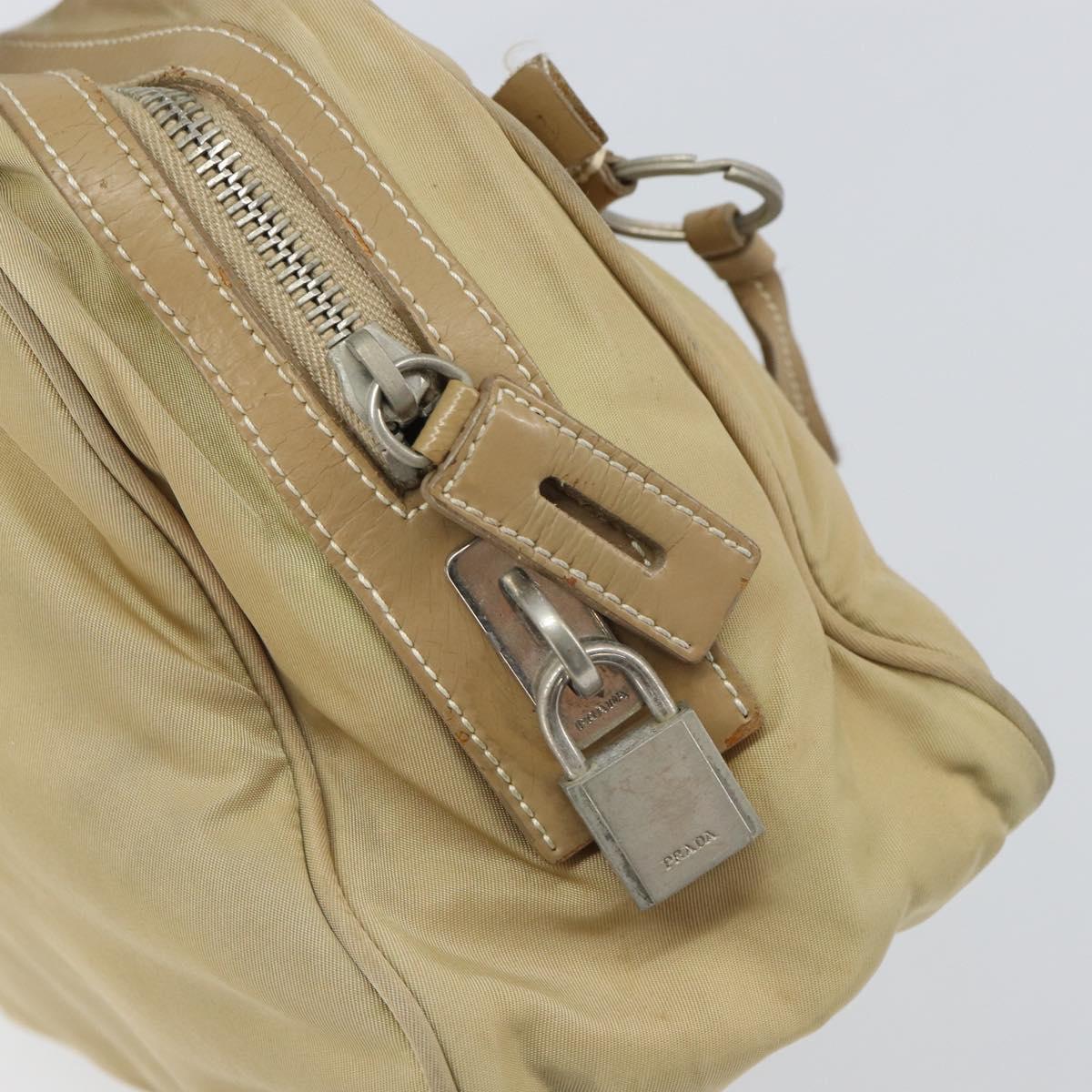 PRADA Hand Bag Nylon Beige Silver Auth 166752