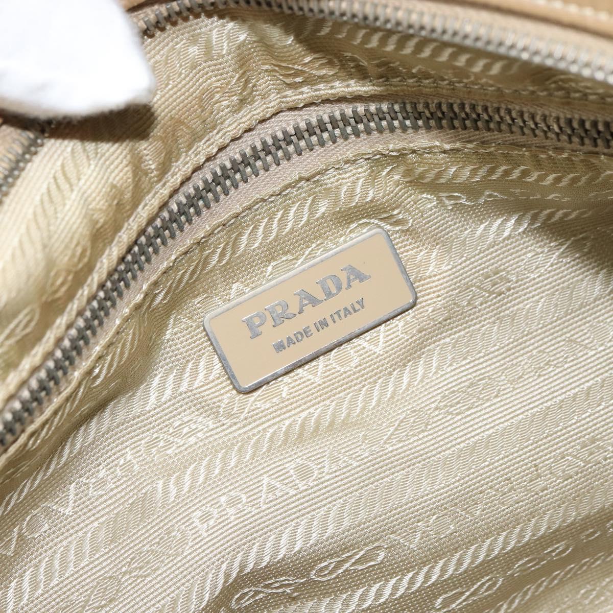 PRADA Hand Bag Nylon Beige Silver Auth 166752
