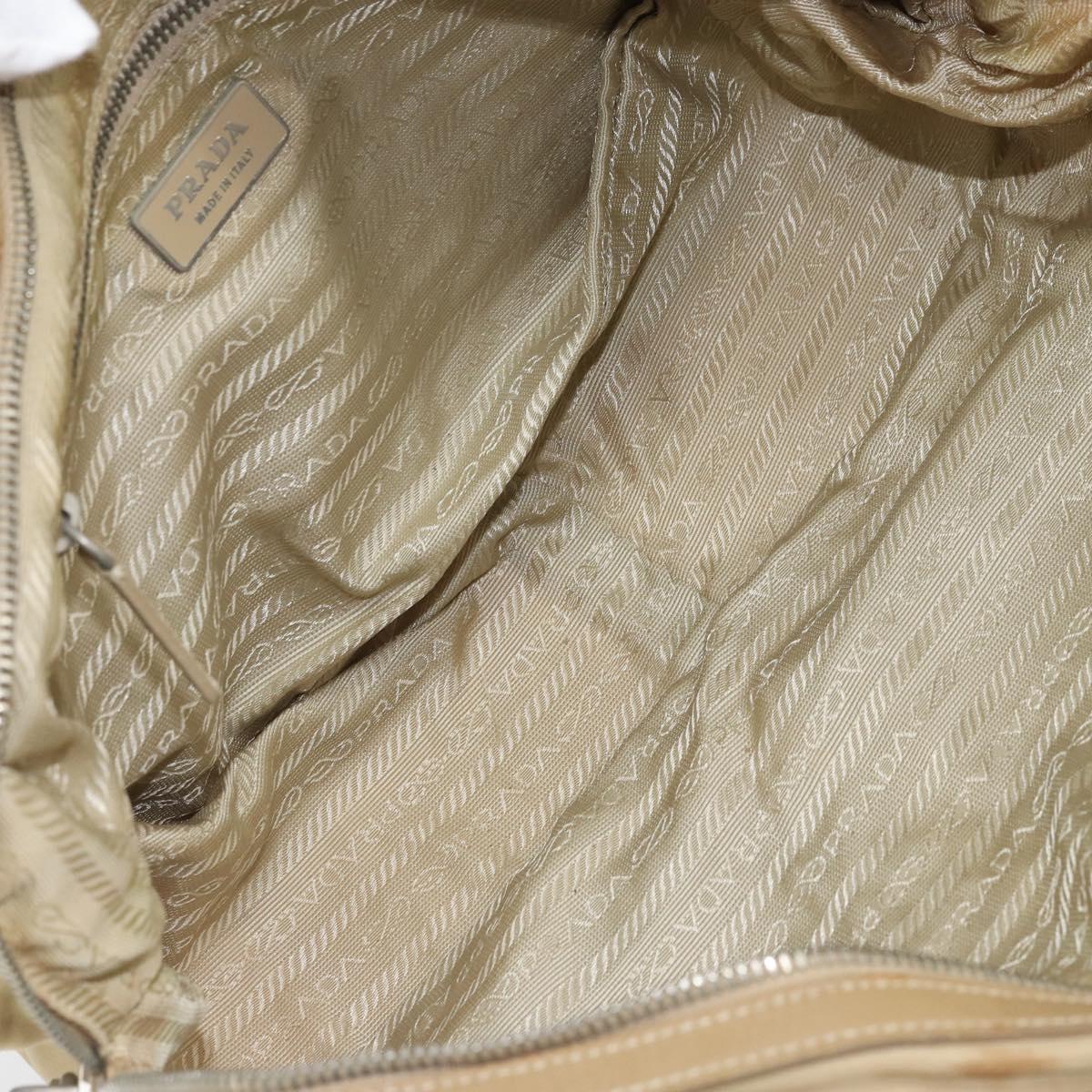 PRADA Hand Bag Nylon Beige Silver Auth 166752