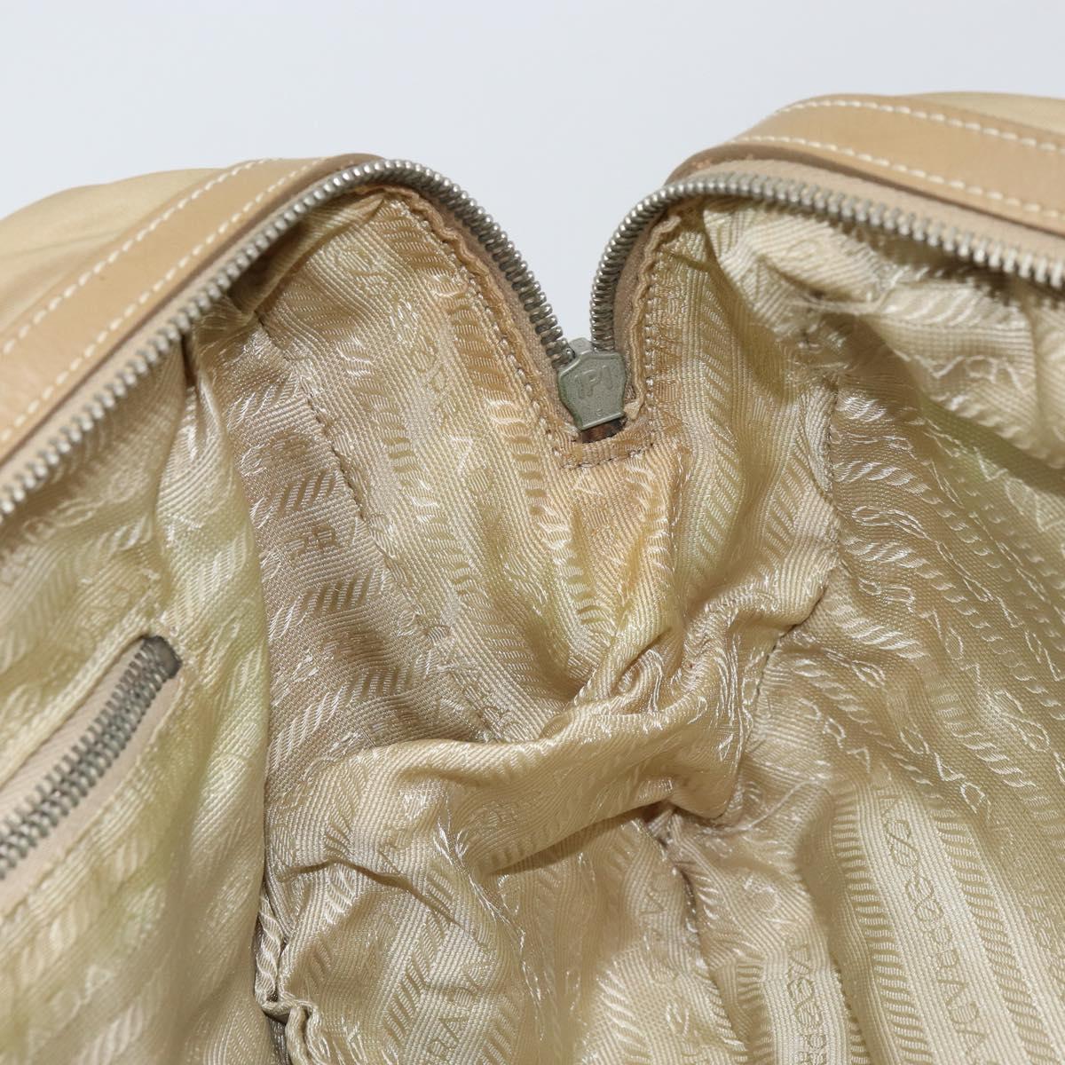 PRADA Hand Bag Nylon Beige Silver Auth 166752