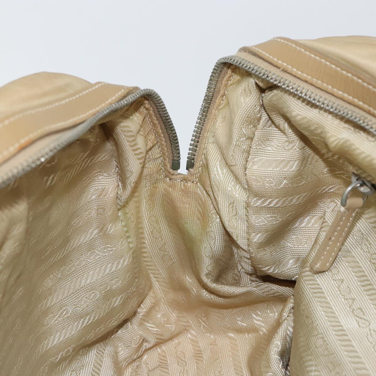 PRADA Hand Bag Nylon Beige Silver Auth 166752