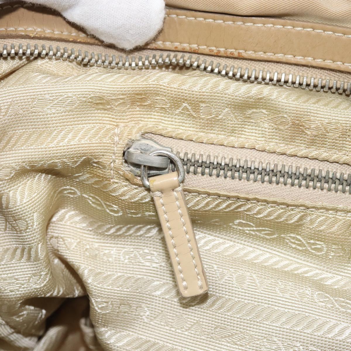 PRADA Hand Bag Nylon Beige Silver Auth 166752