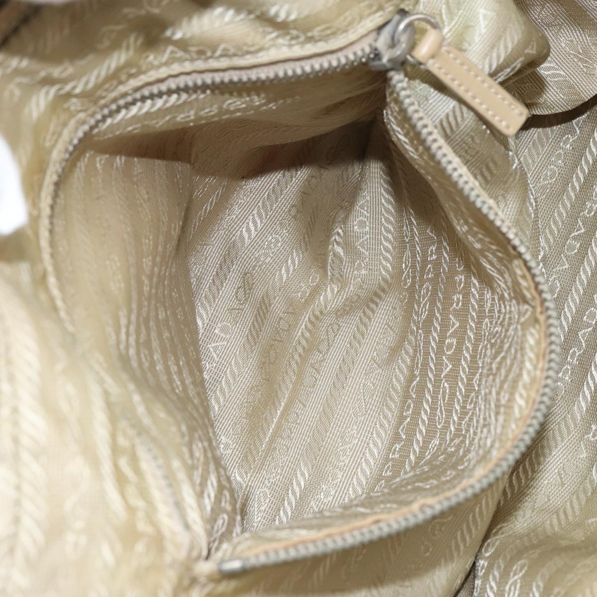 PRADA Hand Bag Nylon Beige Silver Auth 166752