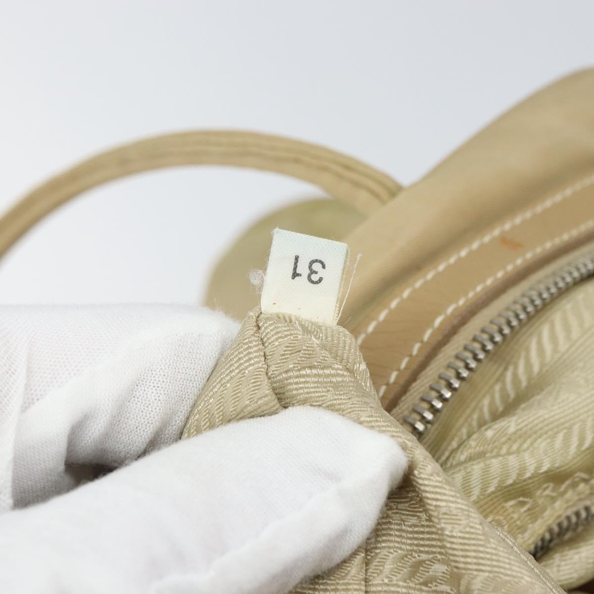 PRADA Hand Bag Nylon Beige Silver Auth 166752