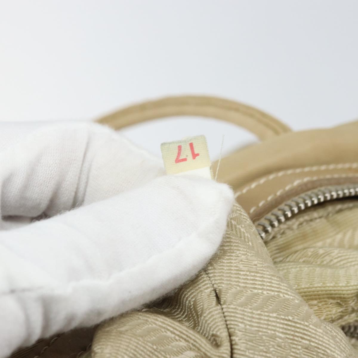 PRADA Hand Bag Nylon Beige Silver Auth 166752