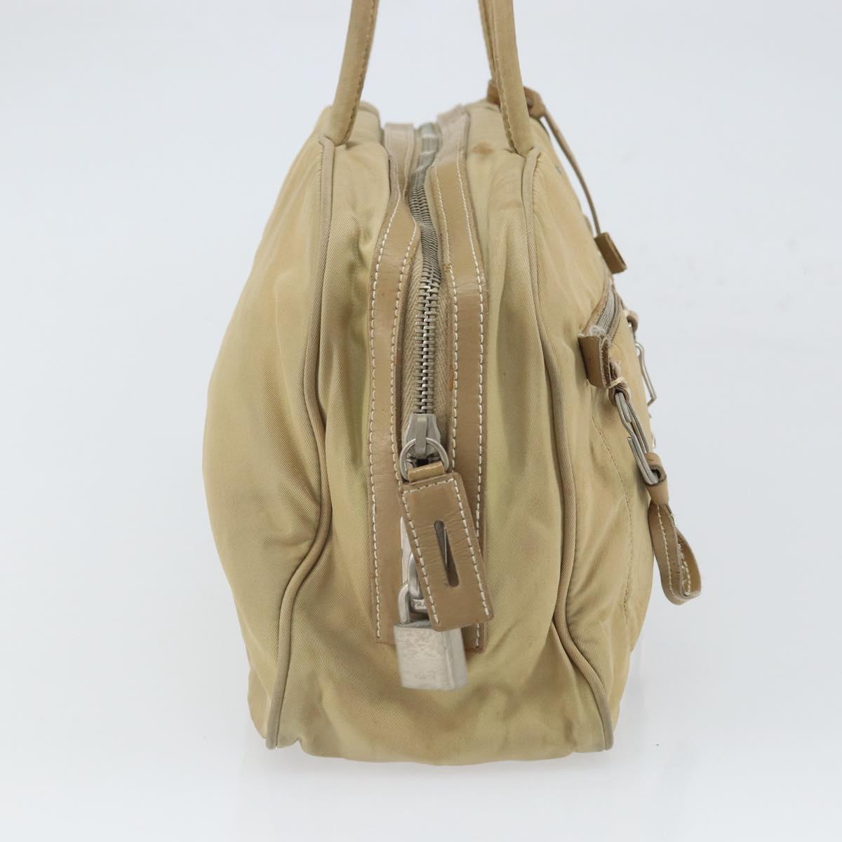 PRADA Hand Bag Nylon Beige Silver Auth 166752