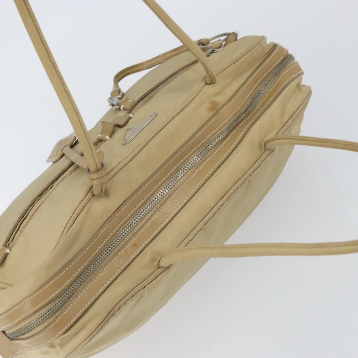 PRADA Hand Bag Nylon Beige Silver Auth 166752