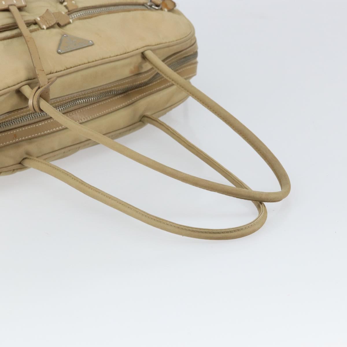 PRADA Hand Bag Nylon Beige Silver Auth 166752