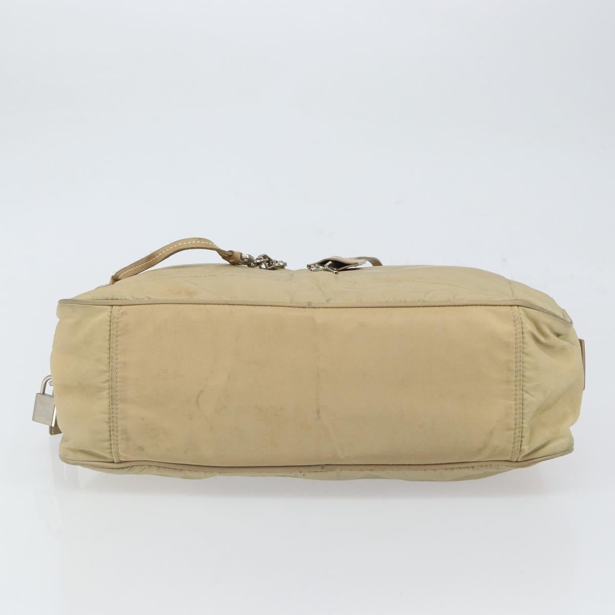 PRADA Hand Bag Nylon Beige Silver Auth 166752