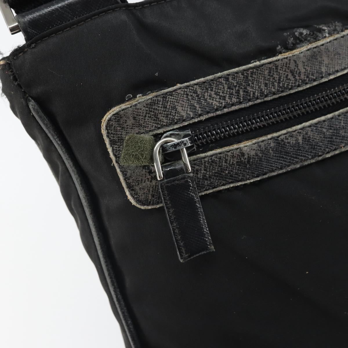 PRADA Shoulder Bag Nylon Black Silver Auth 166754
