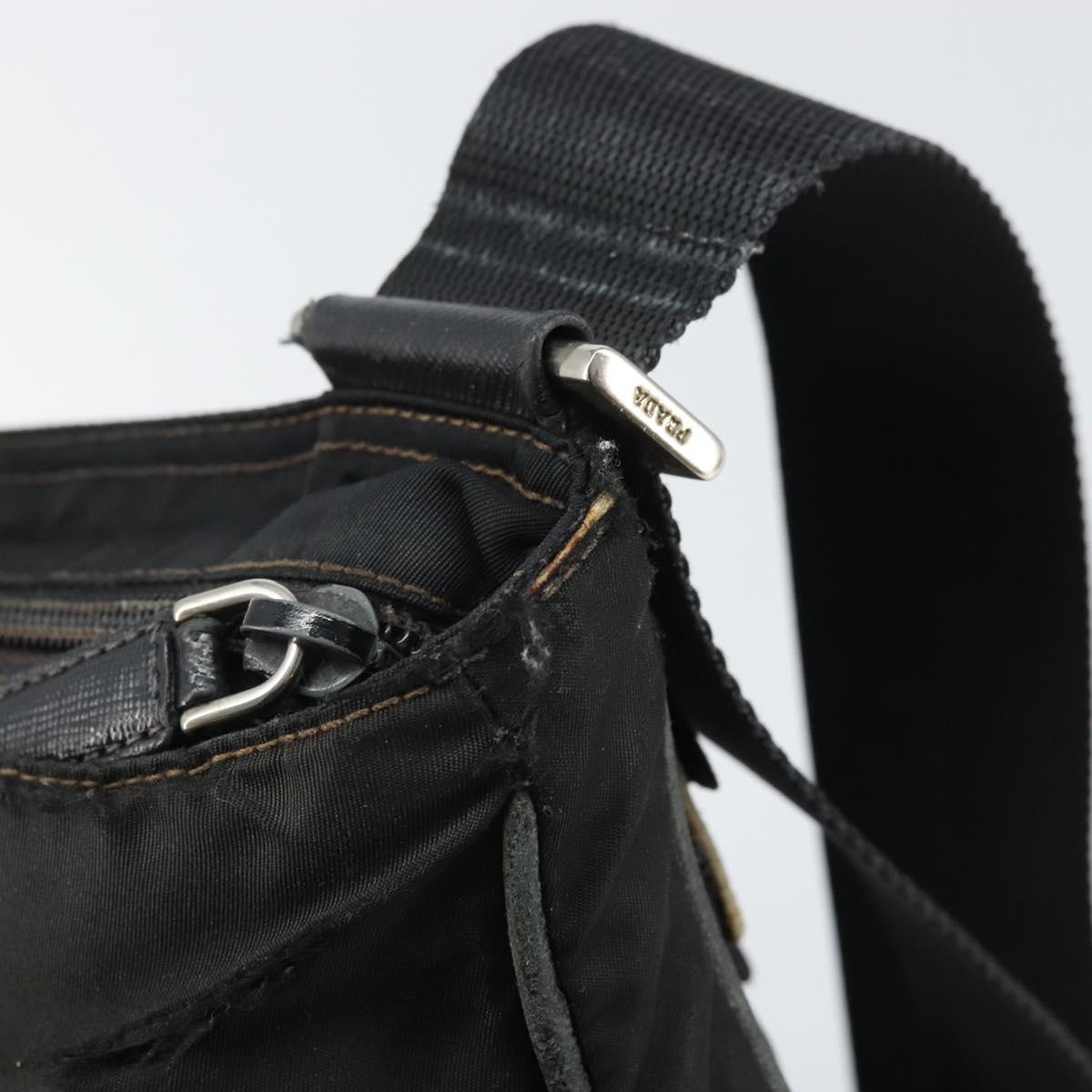 PRADA Shoulder Bag Nylon Black Silver Auth 166754