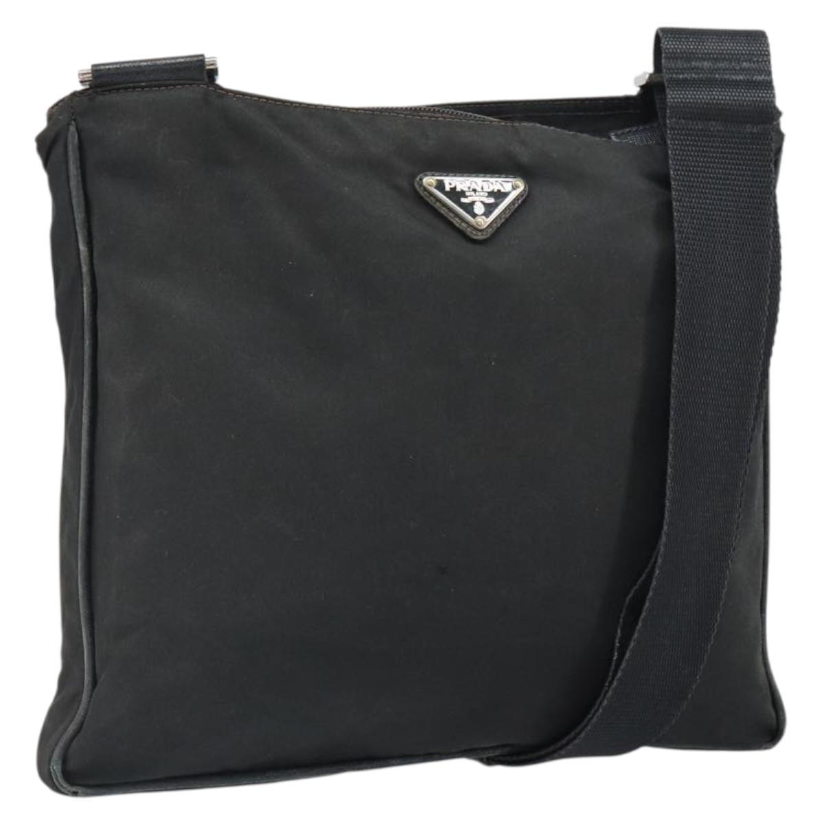 PRADA Shoulder Bag Nylon Black Silver Auth 166754