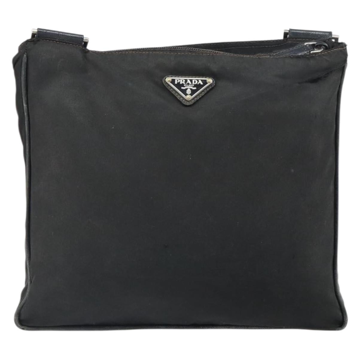 PRADA Shoulder Bag Nylon Black Silver Auth 166754