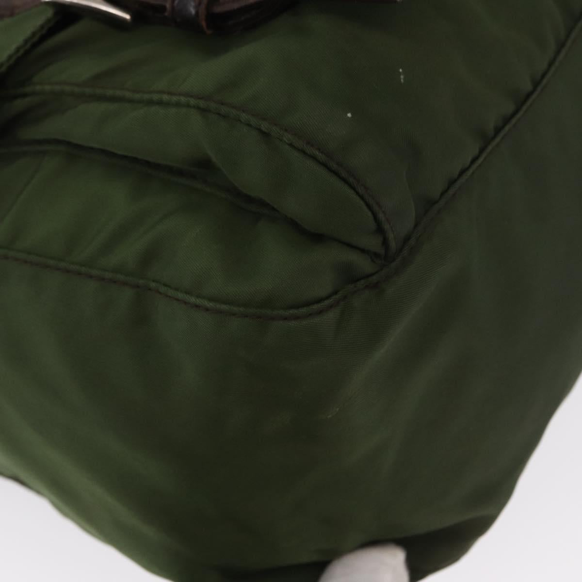 PRADA Shoulder Bag Nylon Khaki Silver Auth 166755