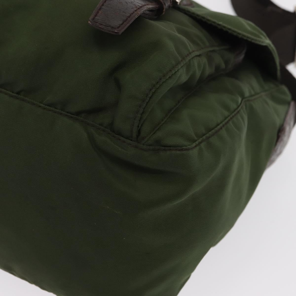 PRADA Shoulder Bag Nylon Khaki Silver Auth 166755