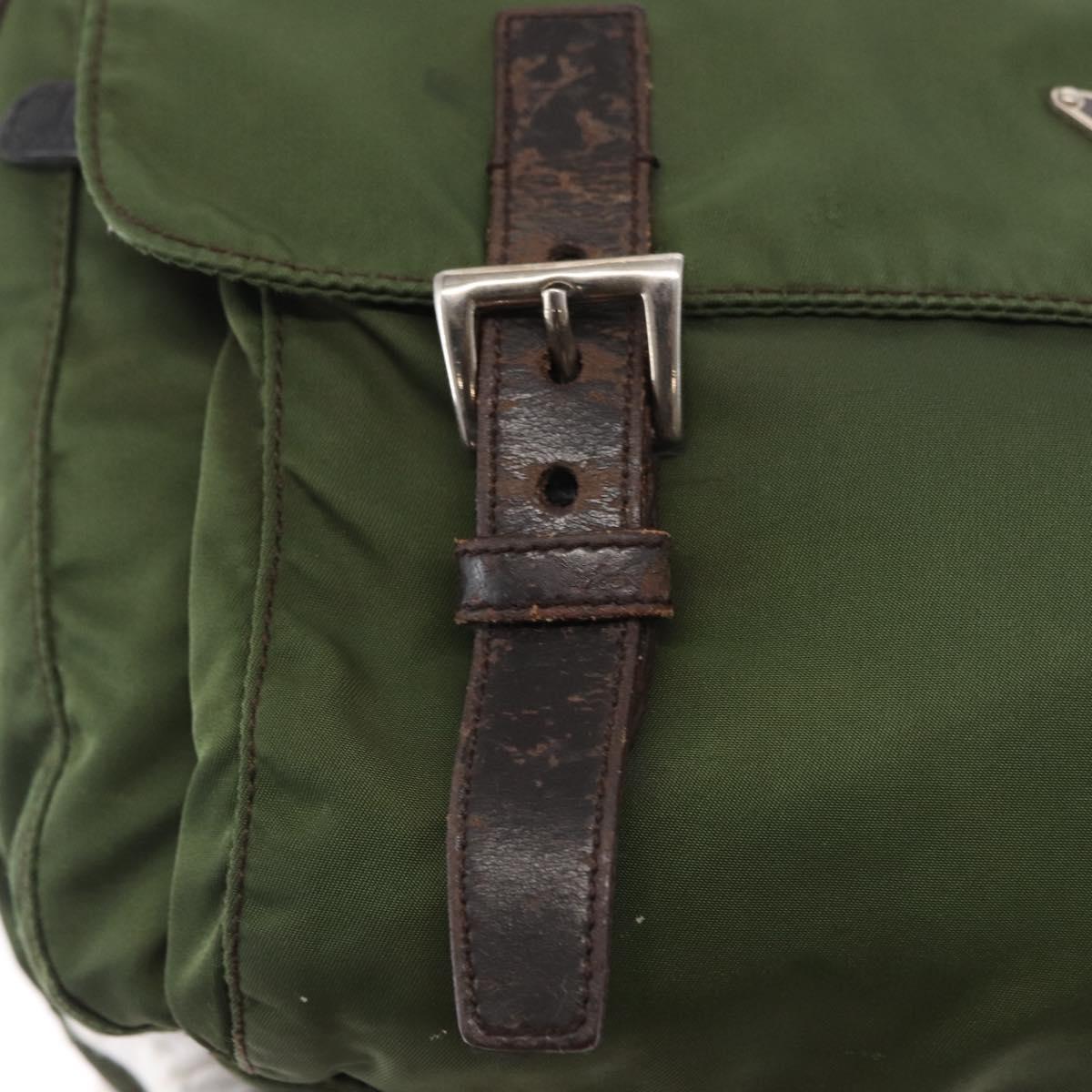 PRADA Shoulder Bag Nylon Khaki Silver Auth 166755