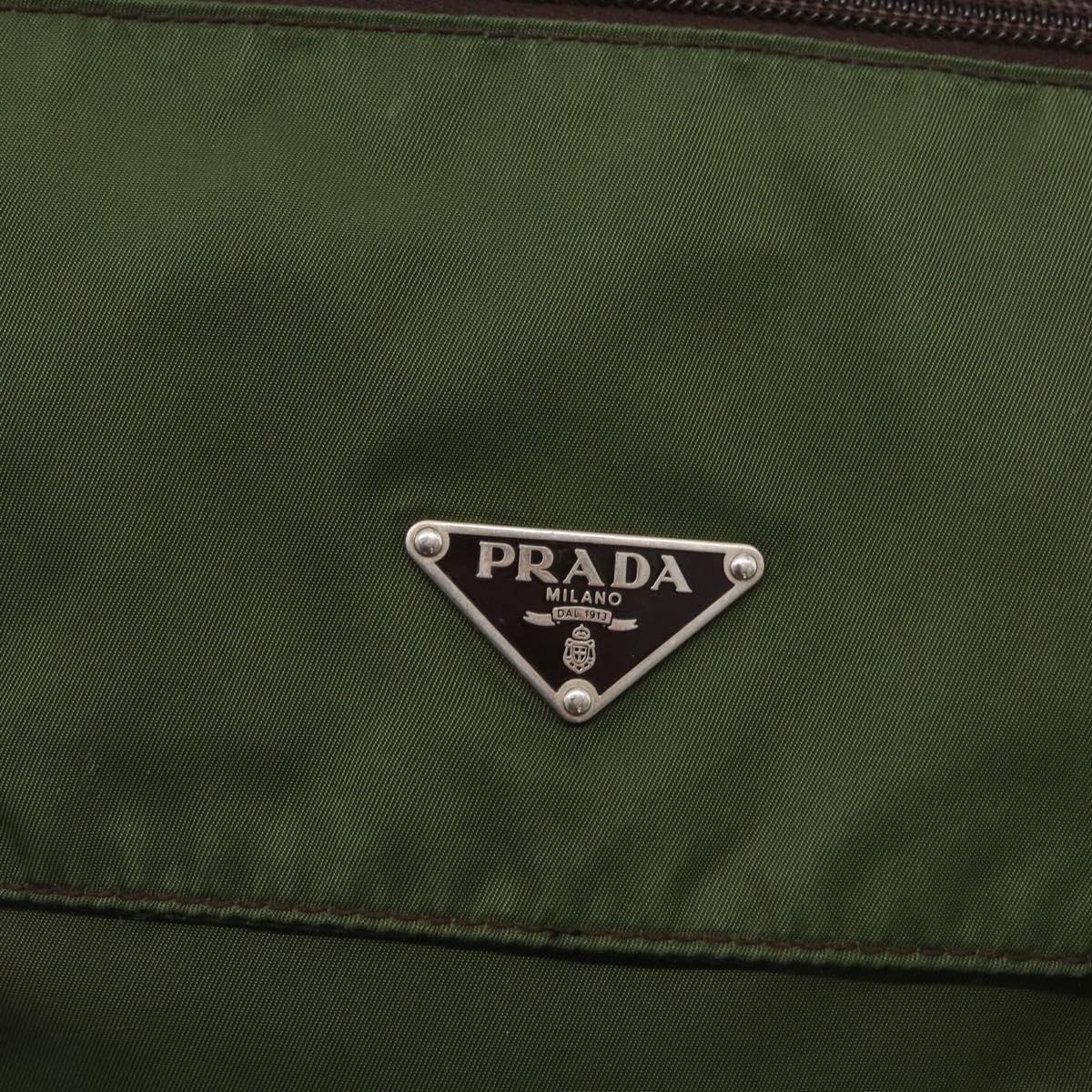PRADA Shoulder Bag Nylon Khaki Silver Auth 166755