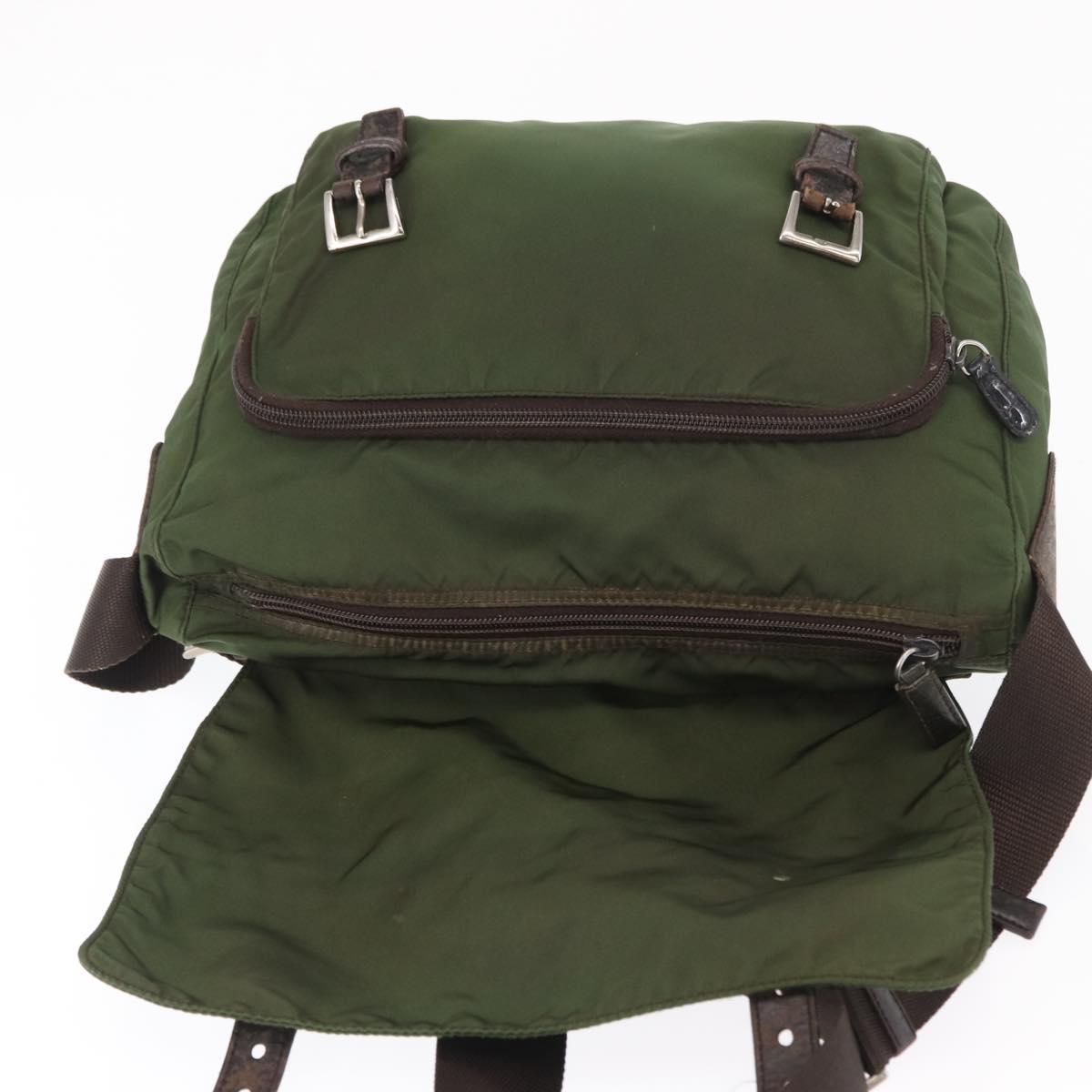 PRADA Shoulder Bag Nylon Khaki Silver Auth 166755