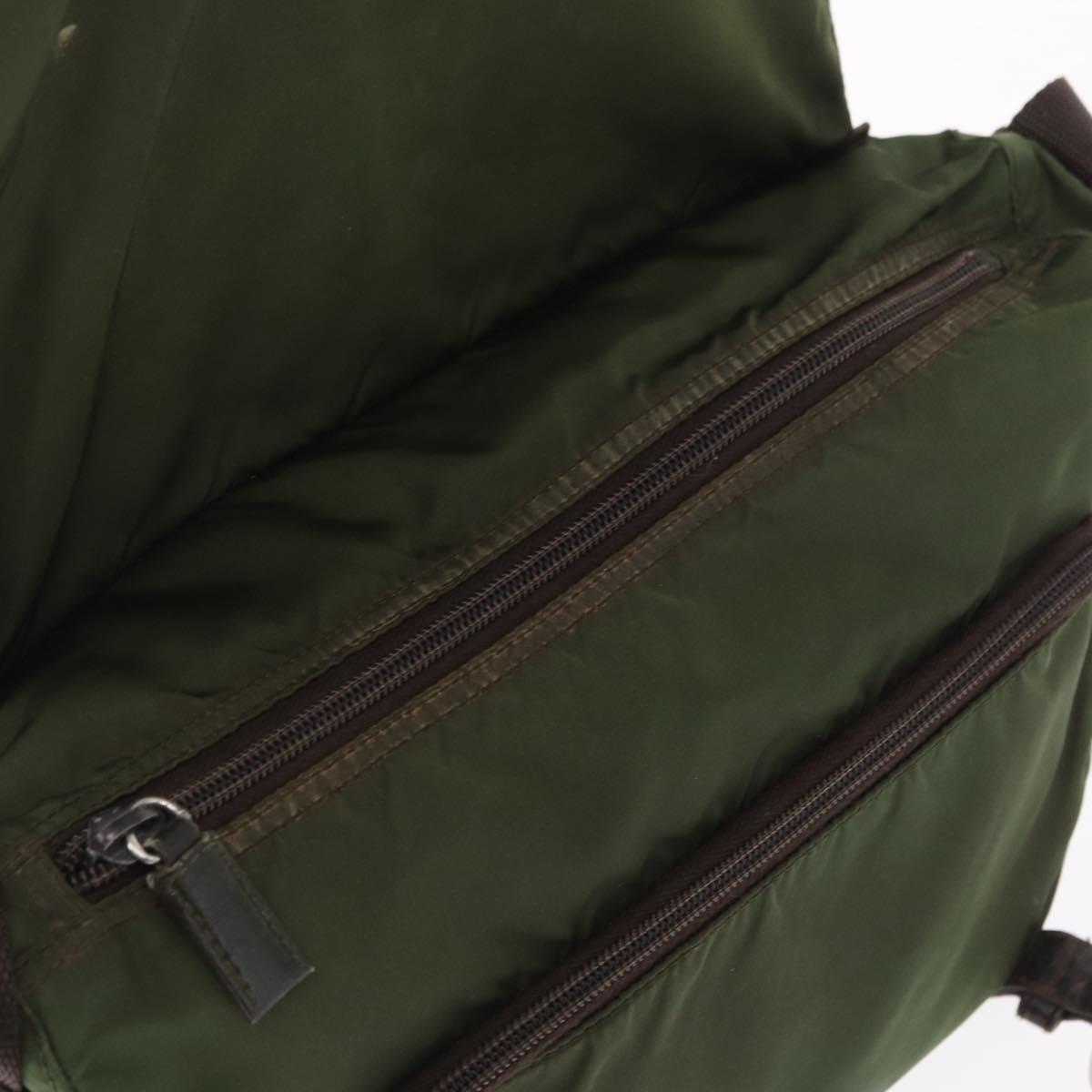 PRADA Shoulder Bag Nylon Khaki Silver Auth 166755