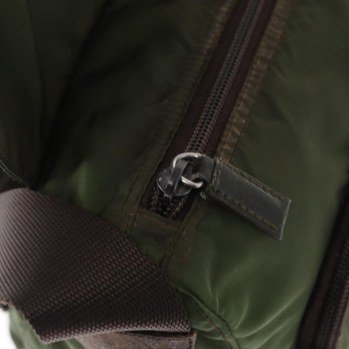 PRADA Shoulder Bag Nylon Khaki Silver Auth 166755