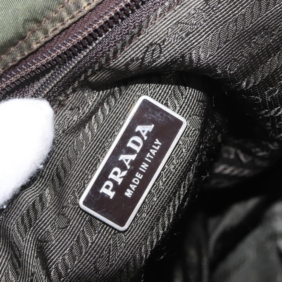 PRADA Shoulder Bag Nylon Khaki Silver Auth 166755