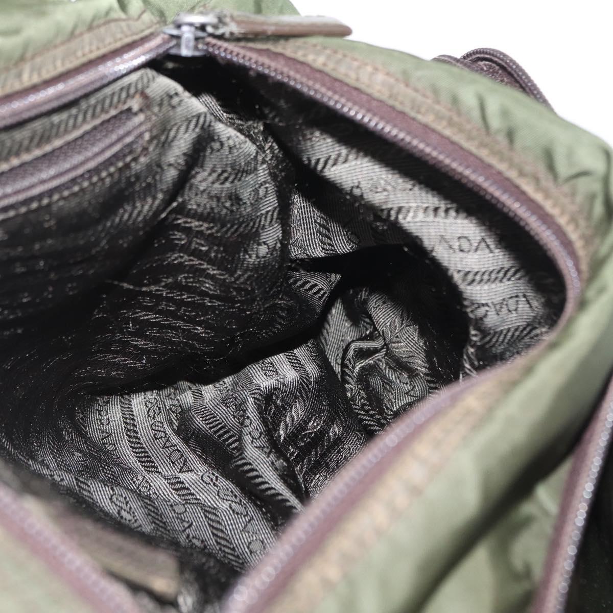 PRADA Shoulder Bag Nylon Khaki Silver Auth 166755