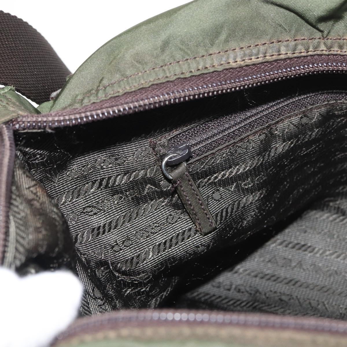PRADA Shoulder Bag Nylon Khaki Silver Auth 166755