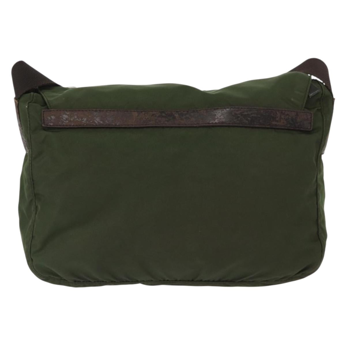 PRADA Shoulder Bag Nylon Khaki Silver Auth 166755