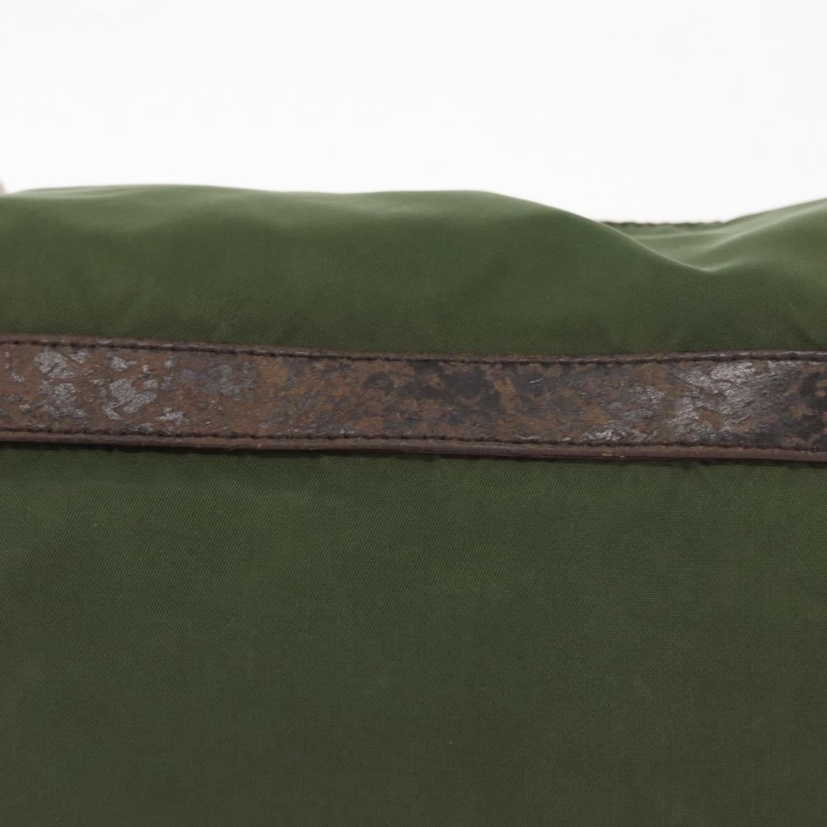 PRADA Shoulder Bag Nylon Khaki Silver Auth 166755