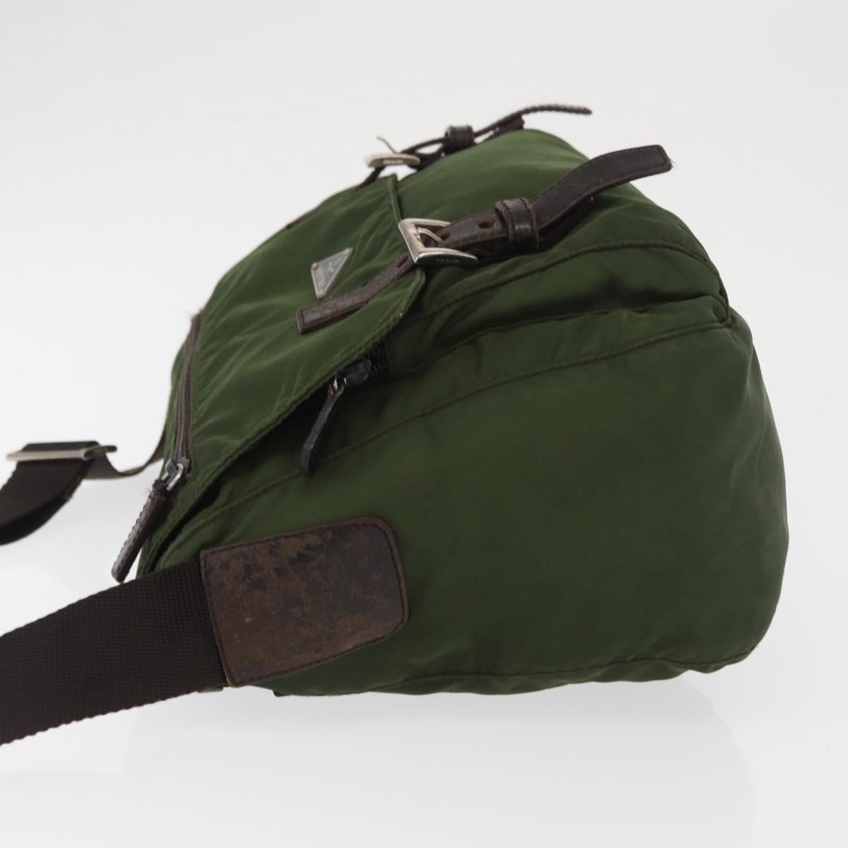 PRADA Shoulder Bag Nylon Khaki Silver Auth 166755