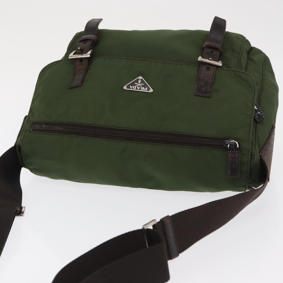 PRADA Shoulder Bag Nylon Khaki Silver Auth 166755