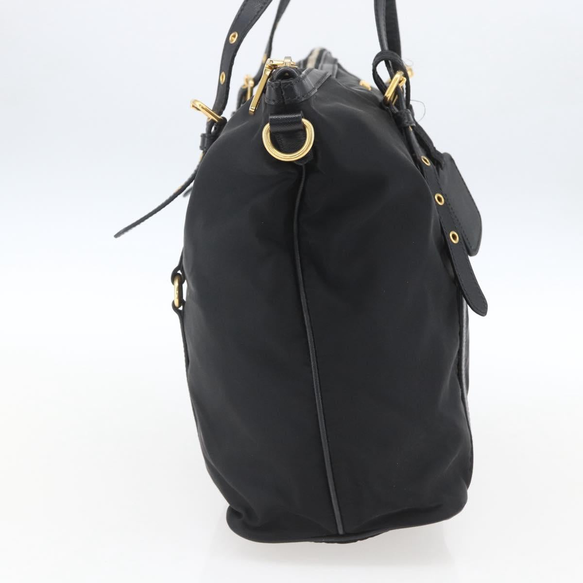 PRADA Tote Bag Nylon Black Gold Auth 166756