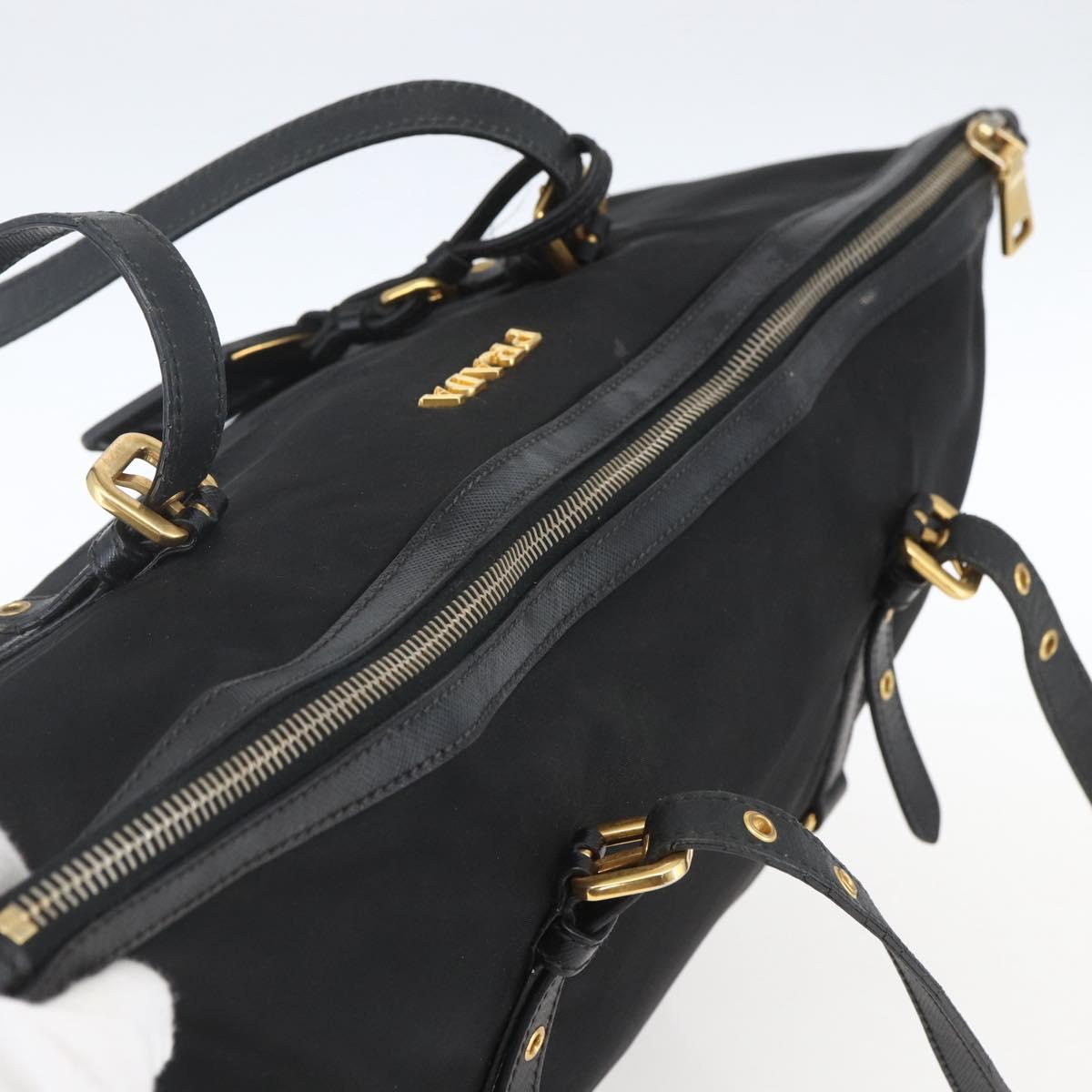 PRADA Tote Bag Nylon Black Gold Auth 166756