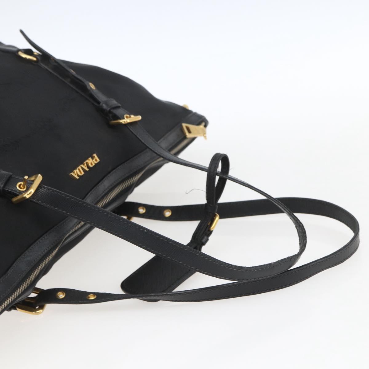 PRADA Tote Bag Nylon Black Gold Auth 166756