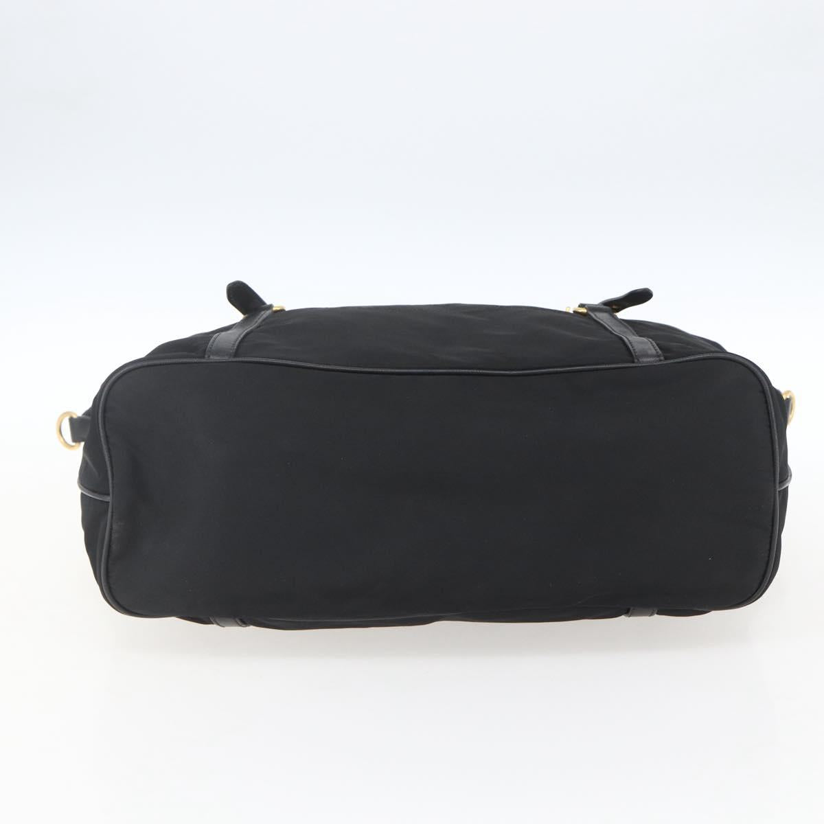 PRADA Tote Bag Nylon Black Gold Auth 166756