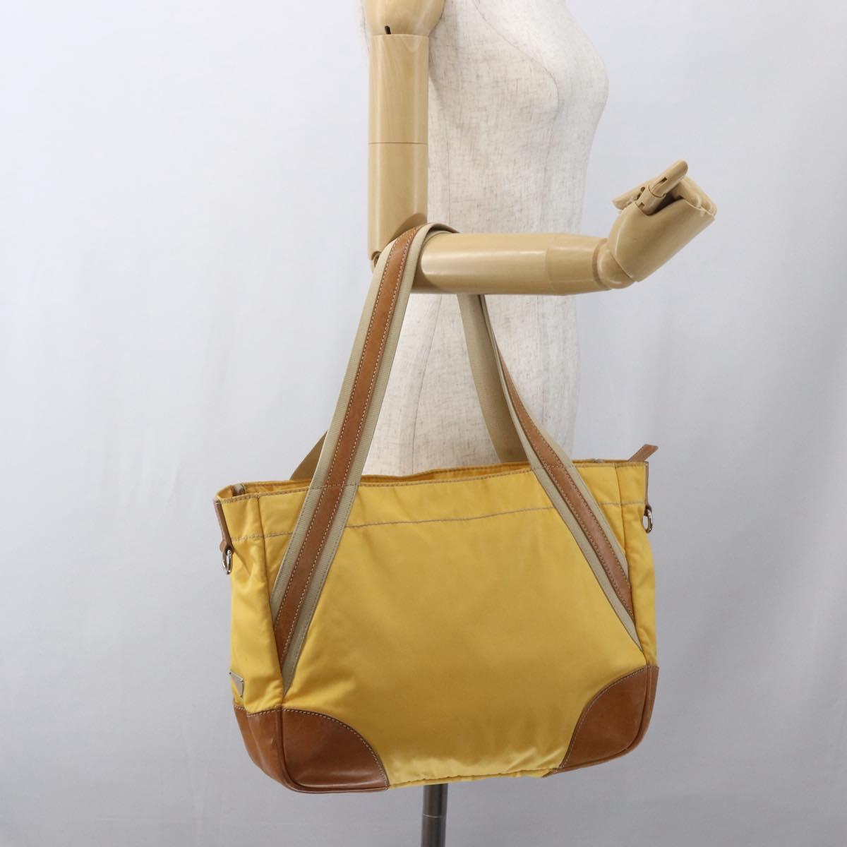 PRADA Tote Bag Nylon Yellow Silver Auth 166759