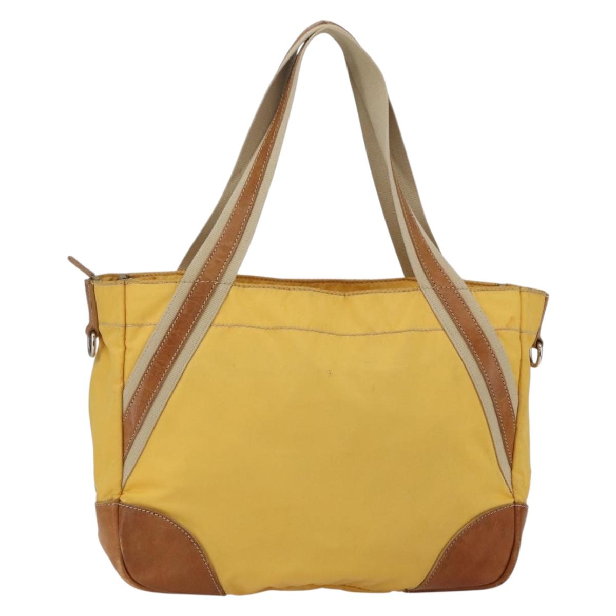 PRADA Tote Bag Nylon Yellow Silver Auth 166759